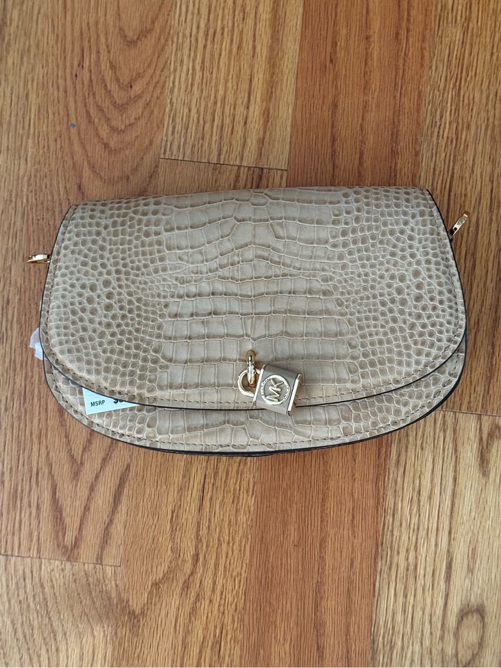Michael Kors Taupe Croc-Embossed Leather Gold Hardware missing Crossbody strap